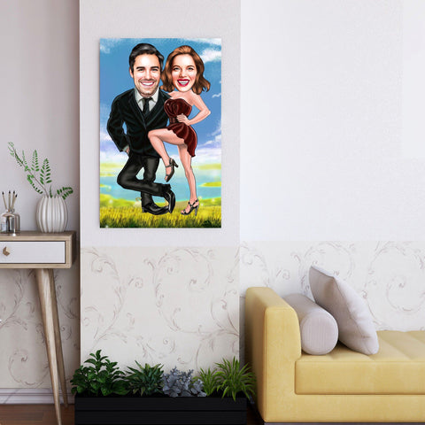Personalized Cartoon Couple Nature Wooden Wall Art