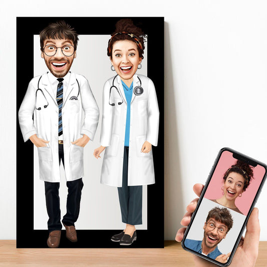 Personalized Cartoon 2 Physicians Wooden Wall Art