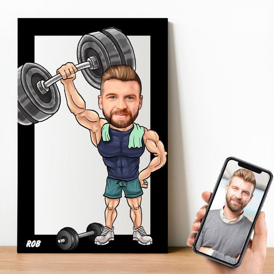 Personalized Cartoon Bodybuilding Man Wooden Wall Art