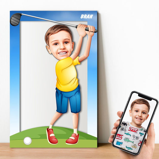 Personalized Cartoon Boy Golf Wooden Wall Art
