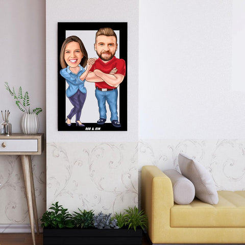 Personalized Cartoon Happy Casual Couple Wooden Wall Art