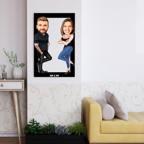 Personalized Cartoon Standing Casual Couple Wooden Wall Art