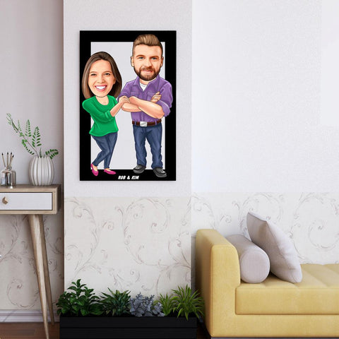 Personalized Cartoon Casual Couple Wooden Wall Art