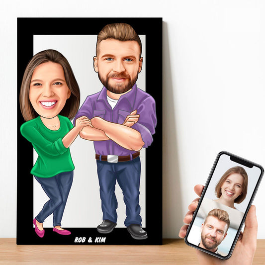 Personalized Cartoon Casual Couple Wooden Wall Art