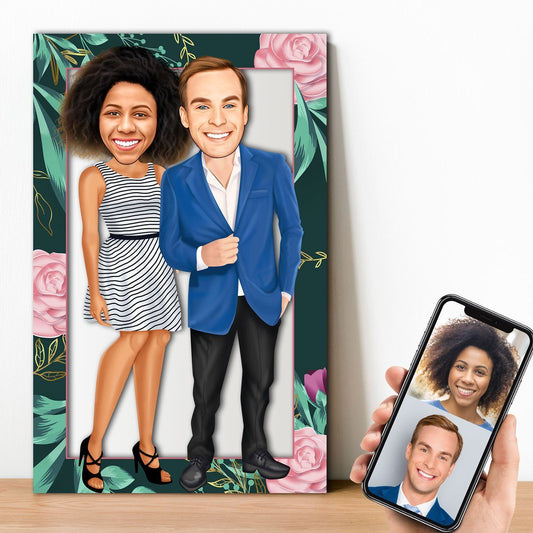 Personalized Cartoon Chic Couple Wooden Wall Art