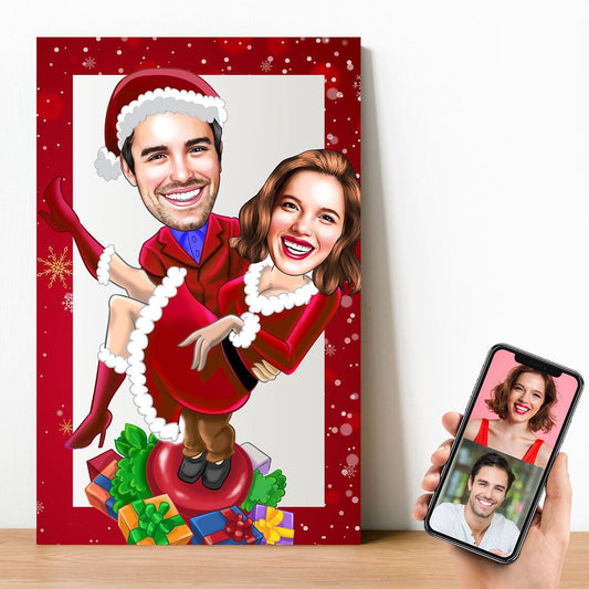 Personalized Cartoon Christmas Couple Wooden Wall Art