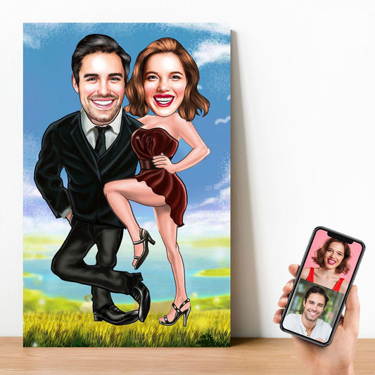 Personalized Cartoon Couple Nature Wooden Wall Art