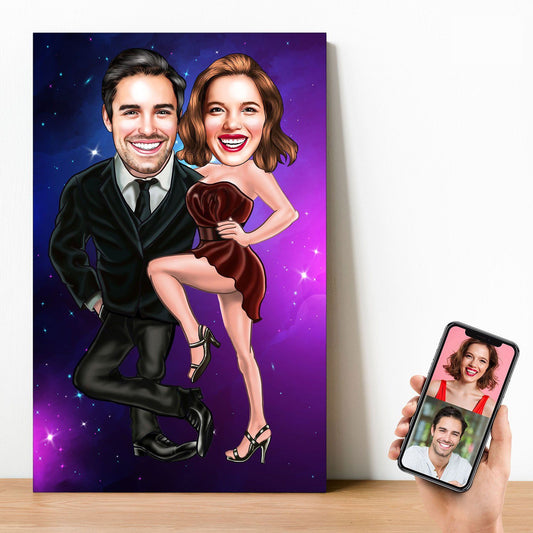 Personalized Cartoon Couple Space Wooden Wall Art