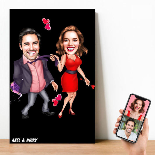 Personalized Cartoon Funny Couple Wooden Wall Art