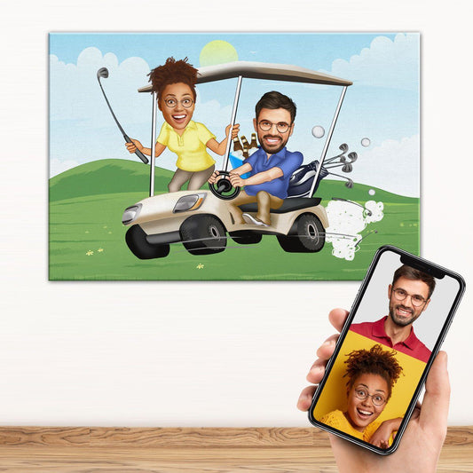 Personalized Cartoon Golf Cart Canvas