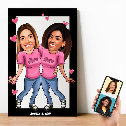 Personalized Cartoon Hers/Hers Wooden Wall Art