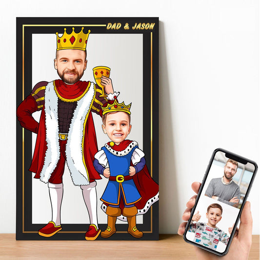 Personalized Cartoon King & Little Prince Wooden Wall Art