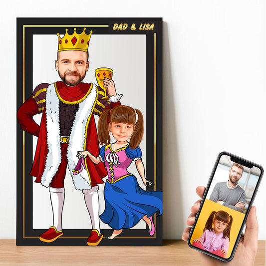 Personalized Cartoon King & Little Princess Wooden Wall Art