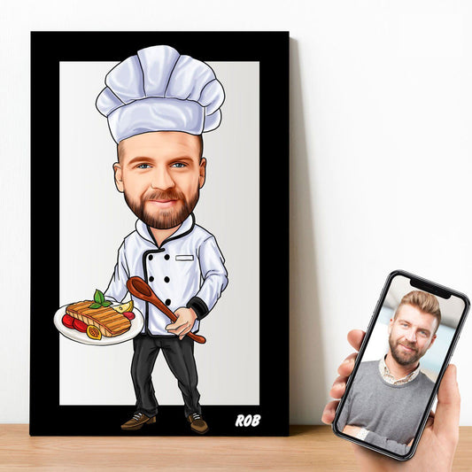 Personalized Cartoon Male Chef Wooden Wall Art