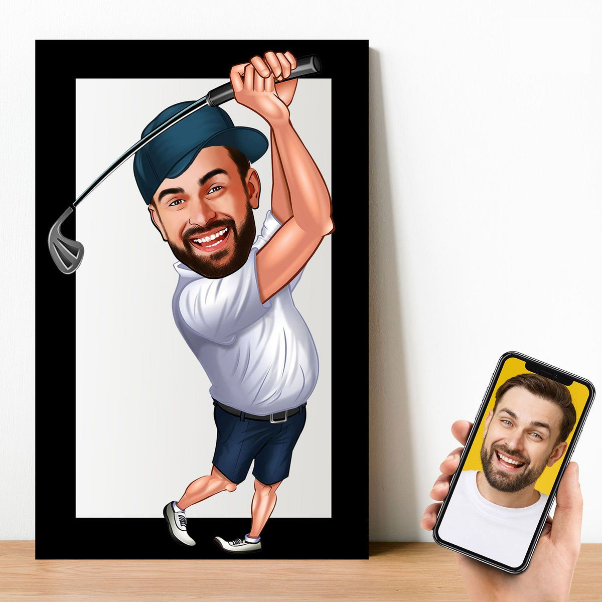 Personalized Cartoon Male Golf Wooden Wall Art