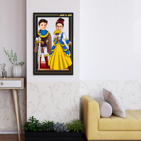 Personalized Cartoon Prince & Princess Wooden Wall Art
