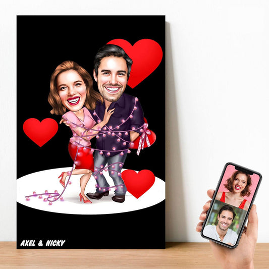 Personalized Cartoon Tied Couple Wooden Wall Art