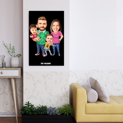 Personalized 4 people Family Cartoon Wooden Wall Art