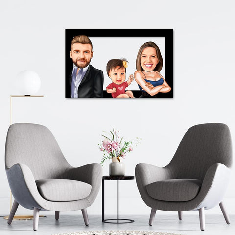 Personalized Mother, Father & Baby Cartoon Wooden Wall Art