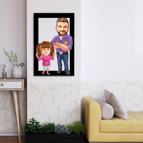 Personalized Father & Daughter Cartoon Wooden Wall Art