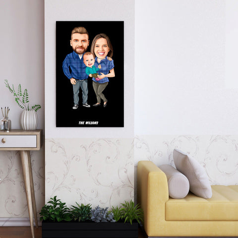 Personalized Mom, Dad & Baby Cartoon Wooden Wall Art