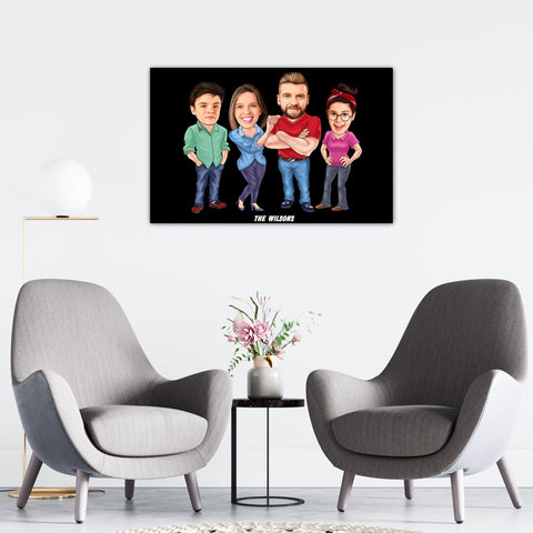 Personalized 4 people Family Cartoon Wooden Wall Art ( With 2 teens )