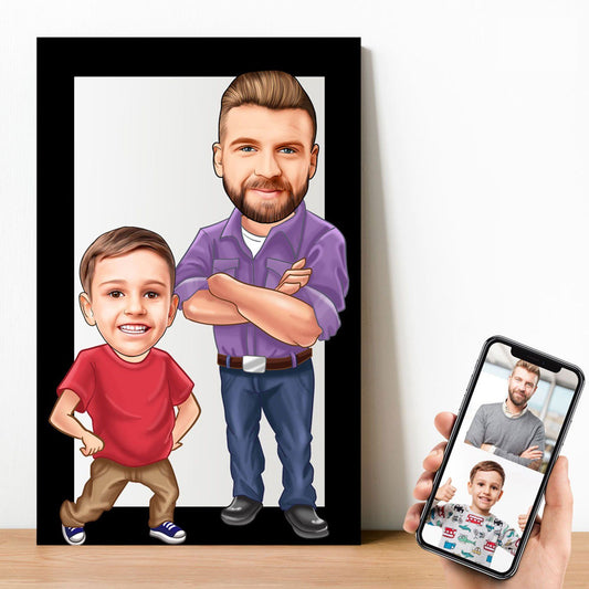 Personalized Father & Son Cartoon Wooden Wall Art