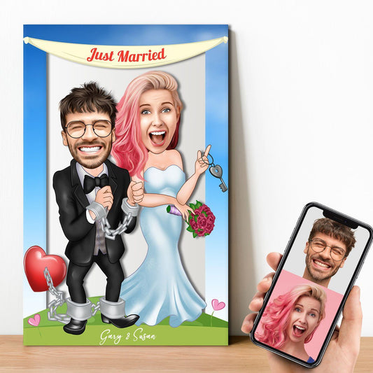 Personalized Just Married/Arrested Cartoon Wooden Wall Art