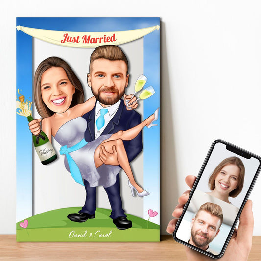 Personalized Just Married/Celebrating Cartoon Wooden Wall Art