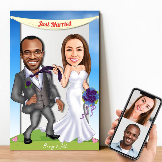 Personalized Just Married/Cool Couple Cartoon Wooden Wall Art