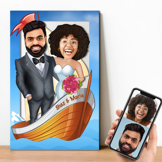 Personalized Sailing Married Couple Cartoon Wooden Wall Art