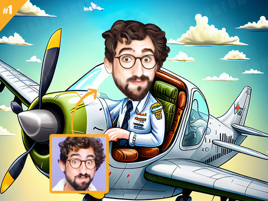 Personalized Caricature Gift of a Male Pilot