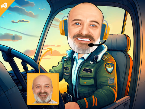 Personalized Caricature Gift of a Male Pilot