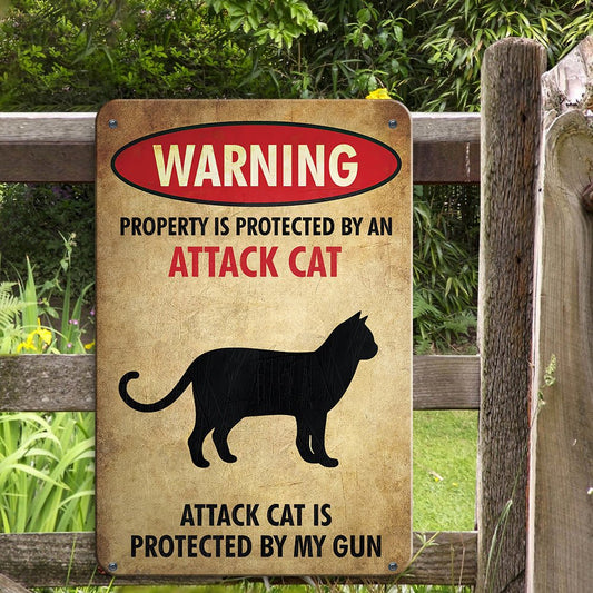 Property is Protected by an Attack Cat Metal Sign - NH0522HN