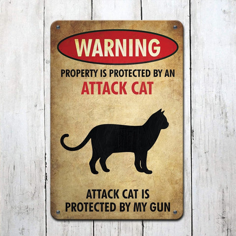 Property is Protected by an Attack Cat Metal Sign - NH0522HN