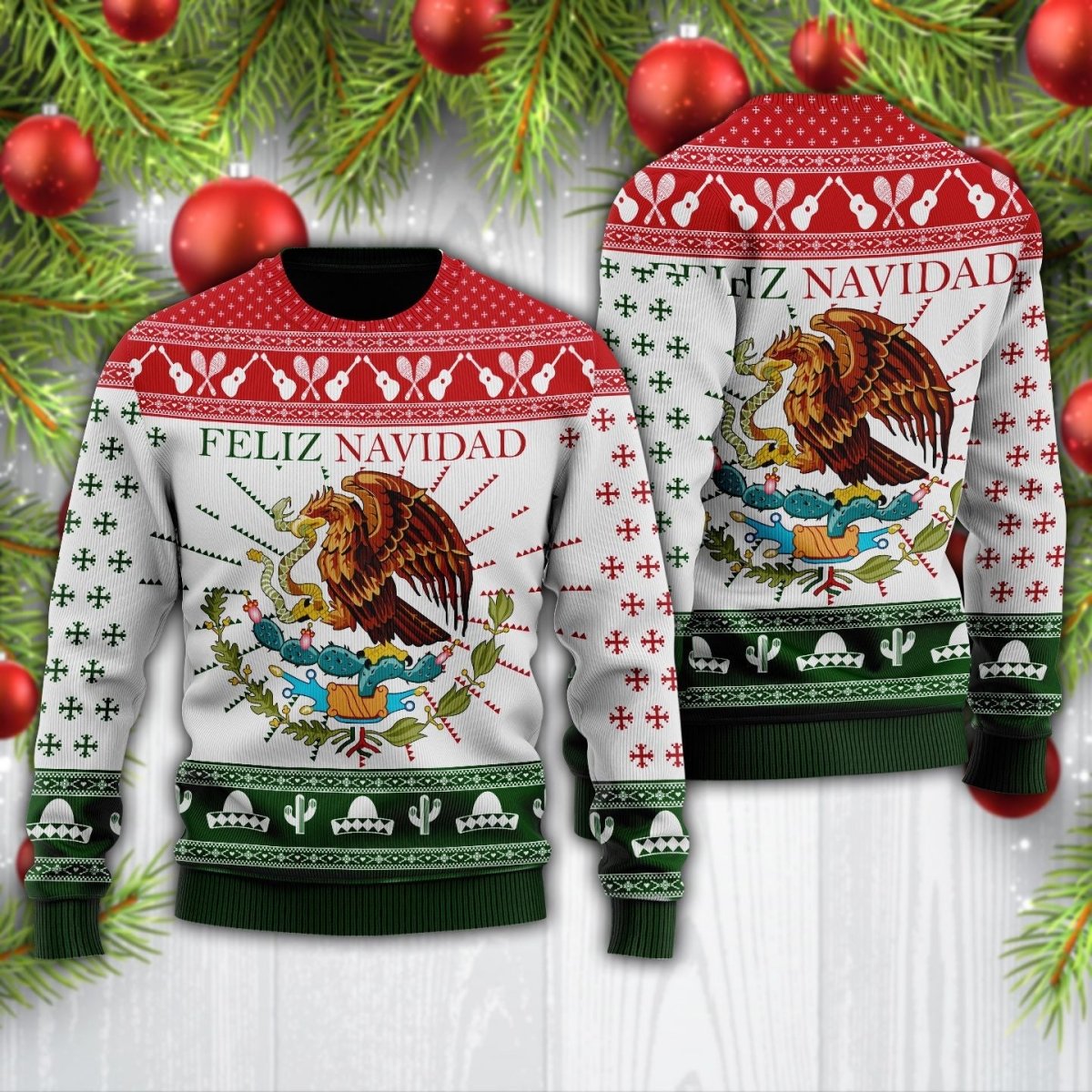 Red and Green Feliz Navidad Mexican Ugly Sweater - TG0921DT