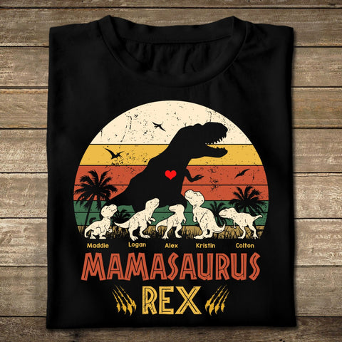 Retro Sun Mamasaurus Rex 2 - Personalized T-Shirt/ Hoodie - Best Gift For Mother, Grandma