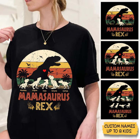 Retro Sun Mamasaurus Rex 2 - Personalized T-Shirt/ Hoodie - Best Gift For Mother, Grandma
