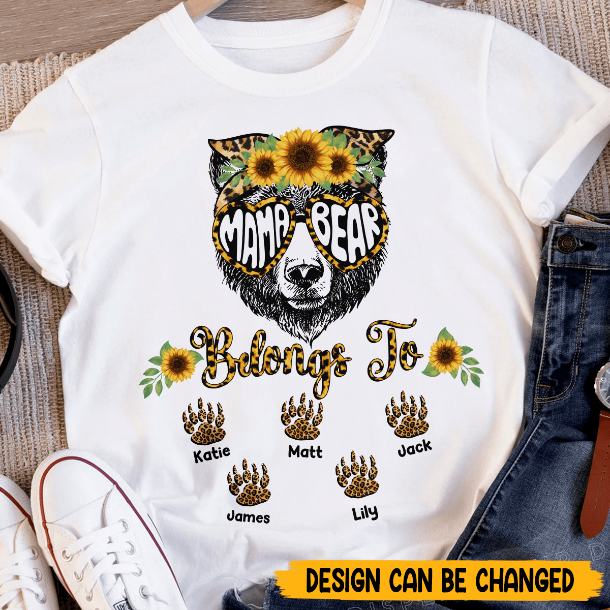 Sunflower Mama Bear - Personalized T-Shirt/ Hoodie - Best Gift For Mother, Grandma