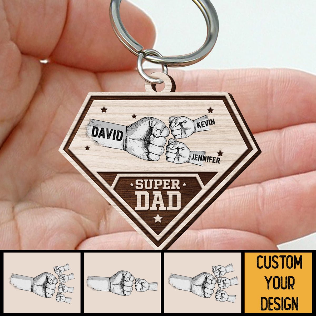 Super Dad - Personalized Wooden Keychain - Best Gift For Father