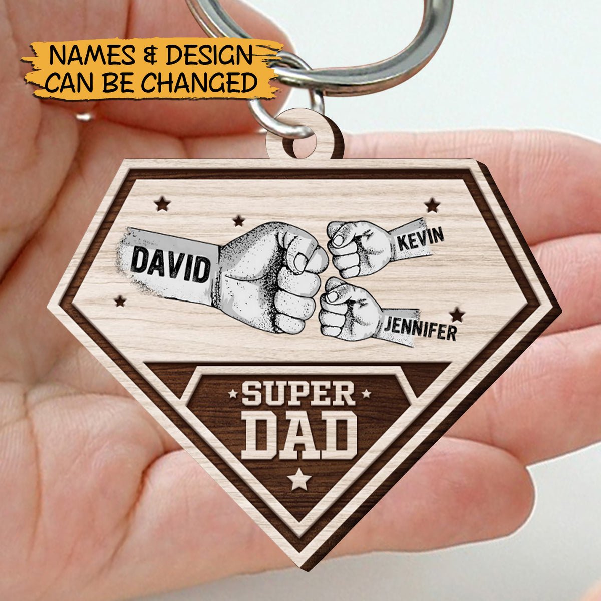 Super Dad - Personalized Wooden Keychain - Best Gift For Father