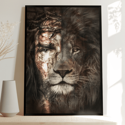 The Combination Jesus And Lion Portrait Canvas Prints, Wall Art