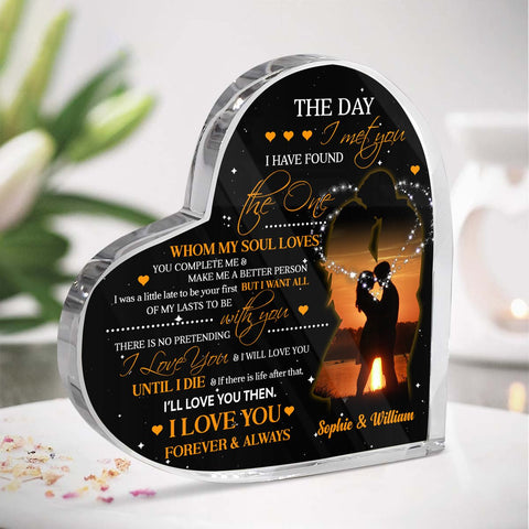 The Day I Met You Couple Sunset Sky - Personalized Heart Plaque - Gift for Couple