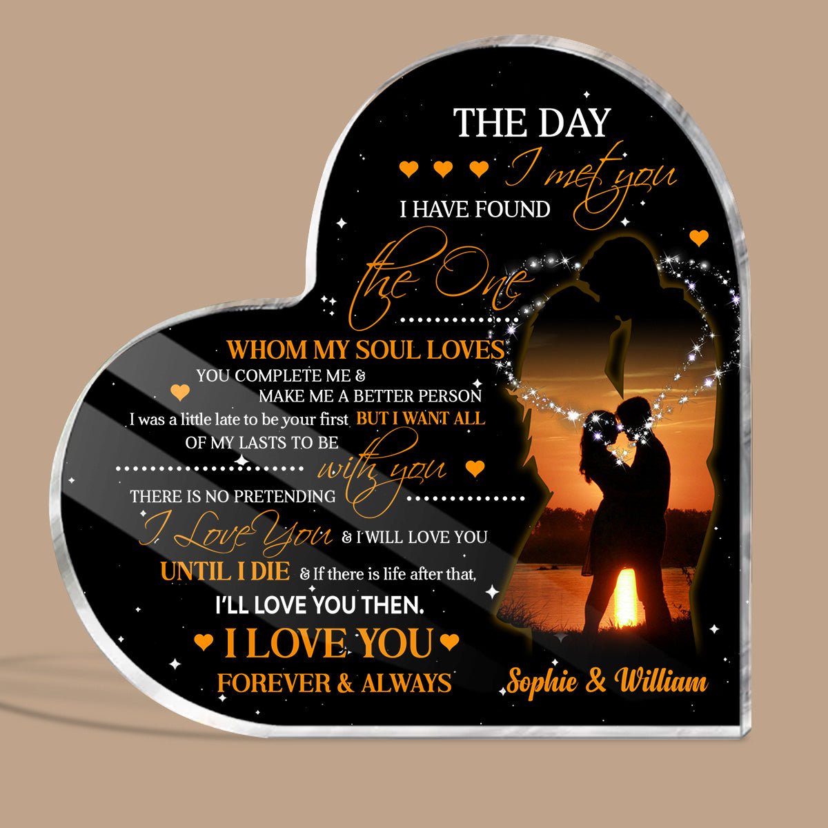 The Day I Met You Couple Sunset Sky - Personalized Heart Plaque - Gift for Couple