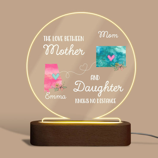 The Love Between Mother and Daughter Knows No Distance - Personalized Round Acrylic LED Lamp - Best Gift for Mother