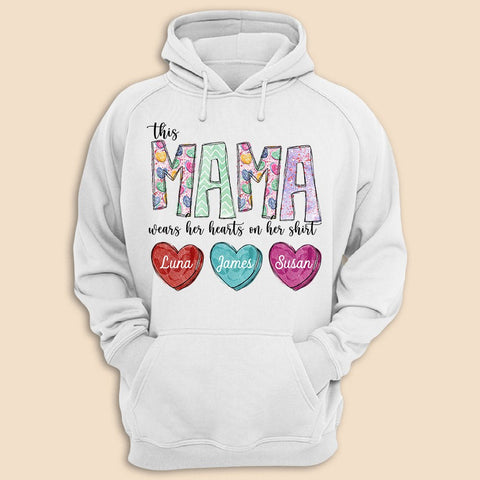 This Mama Wear Her Hearts On Her Shirt - Personalized T-Shirt/ Hoodie - Best Gift For Mother