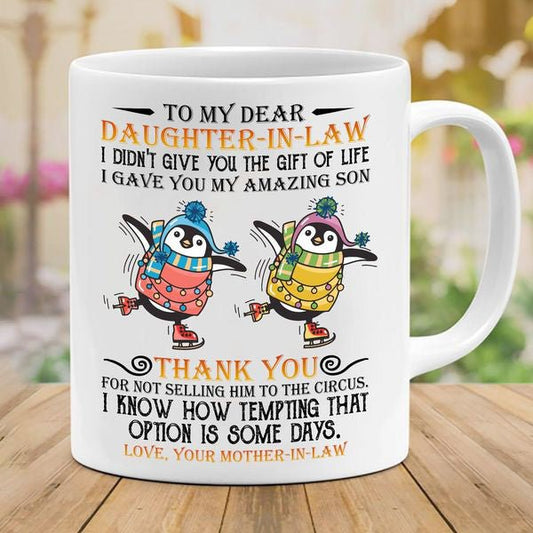 To My Daughter In Law Penguin Skating Mug - Family Gift