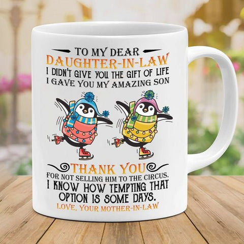 To My Daughter In Law Penguin Skating Mug - Family Gift