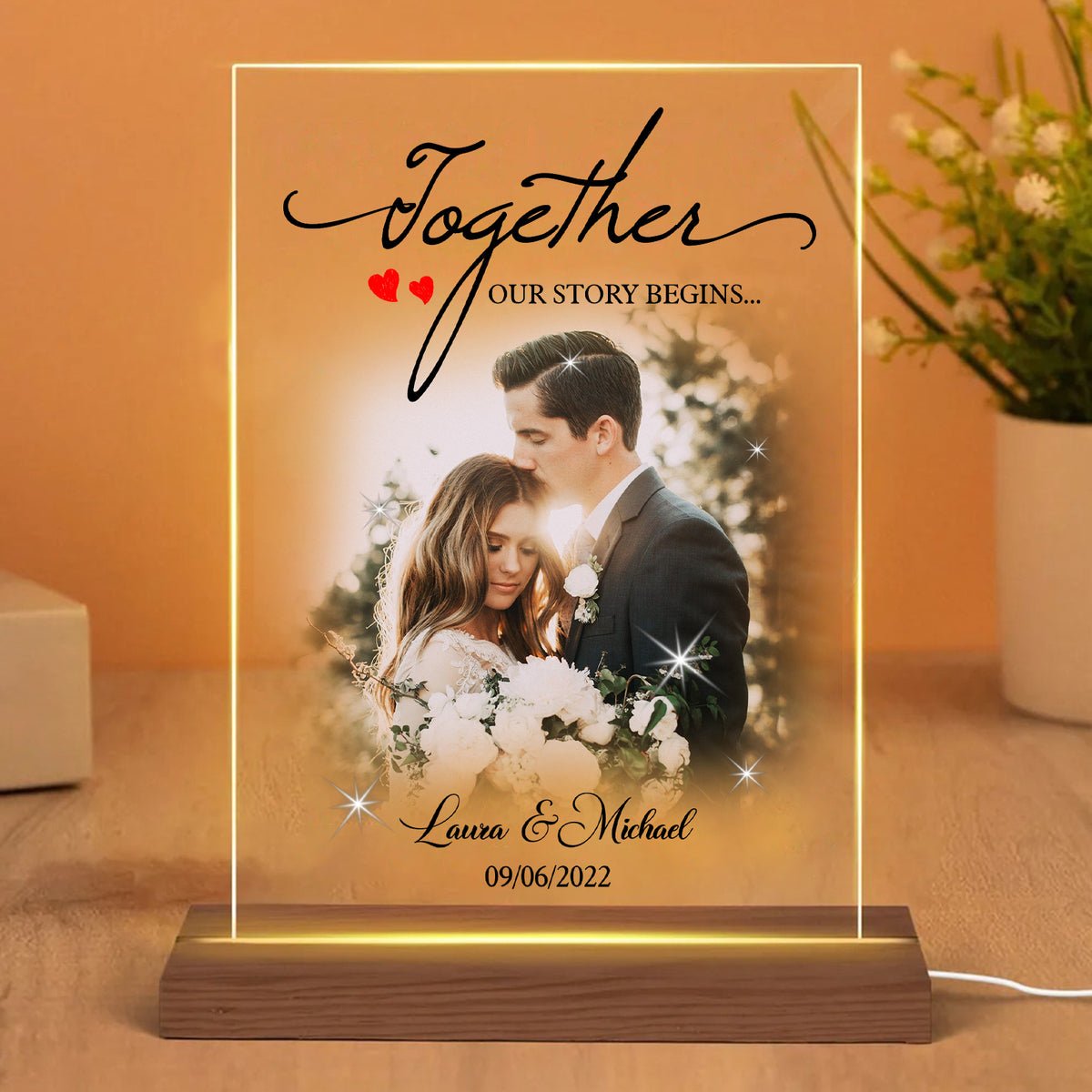 Together - Our Story Begins - Personalized Acrylic LED Lamp - Best Gift For Couple
