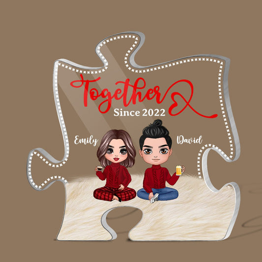 Together Since Doll Couple 02 - Personalized Puzzle Plaque- Best Gift For Valentine